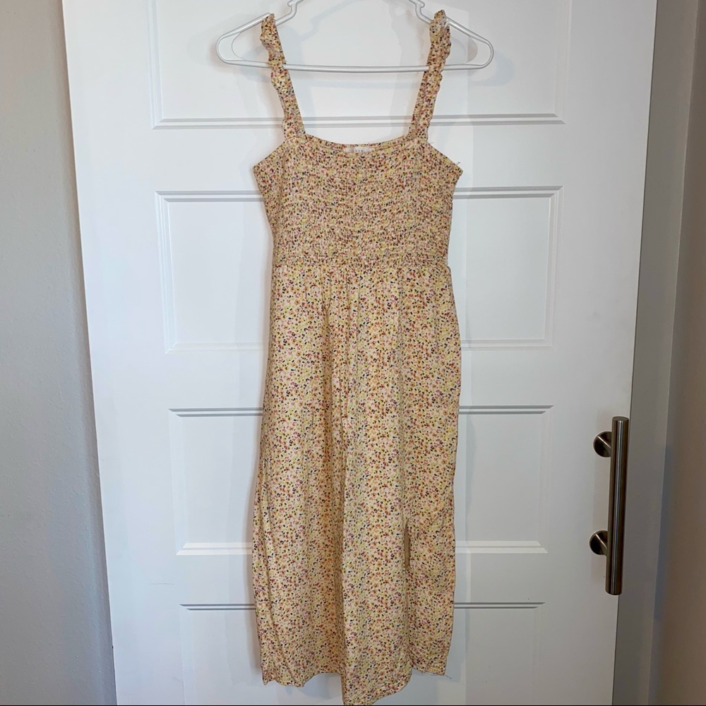 Lush Smocked Midi Floral Dress